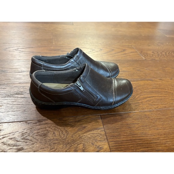 Clarks Shoes Women's 8M Brown Tumbled Leather Cora Giny Zip Up Comfort Loafer - Picture 3 of 6